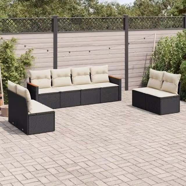 Set di Divani da Giardino a L vidaXL con Cuscini Bianchi e Struttura in Metallo Nero
