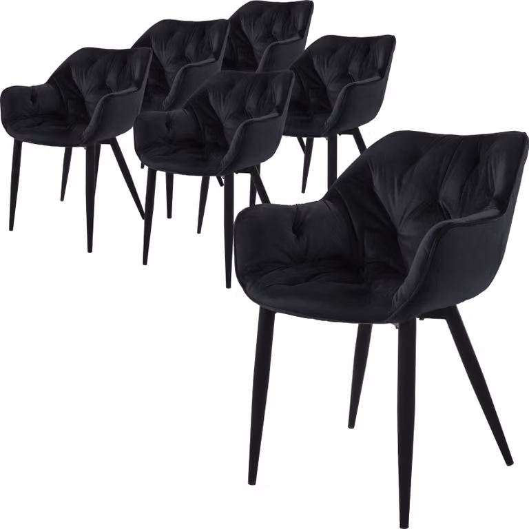 ML-Design set di 6 sedie da pranzo con schienale, nero, in velluto