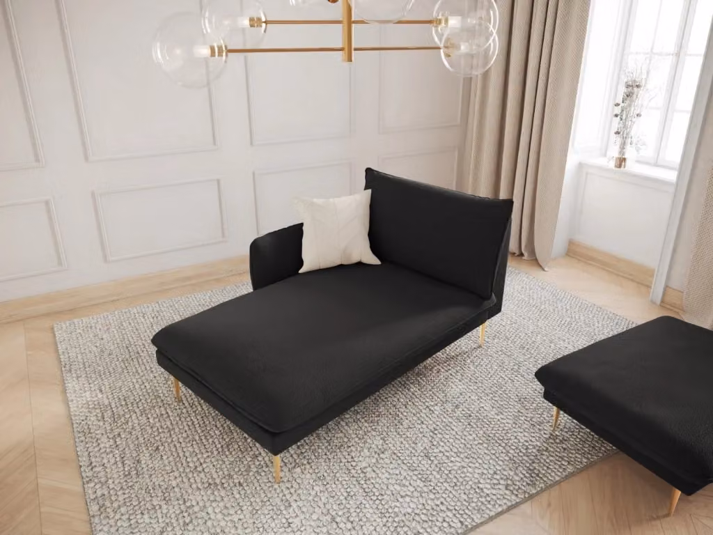 Chaise longue sinistra Vienna di Cosmopolitan Design in bouclé nero con imbottitura in schiuma L/P/H: 130 x 95 x 95 cm – 2