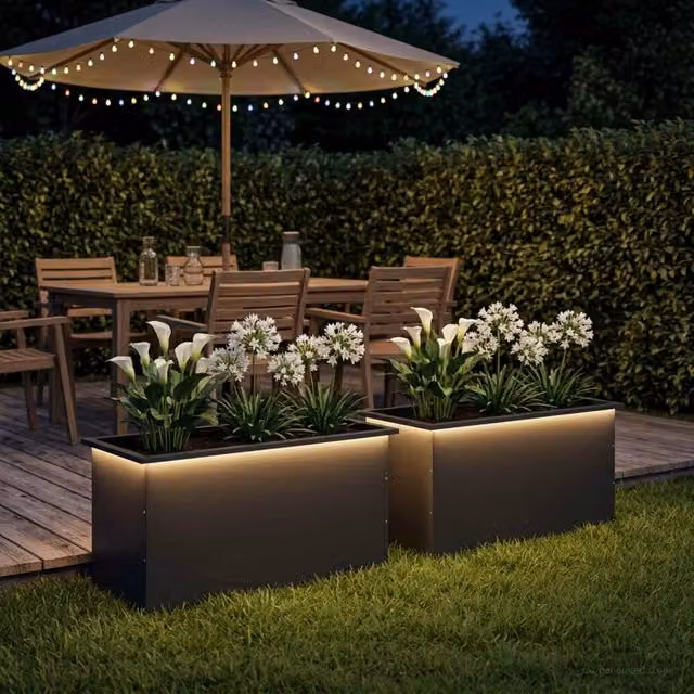Fioriera da giardino con LED 2 pz Nero 50 x 100 x 48 cm Acciaio 8008225