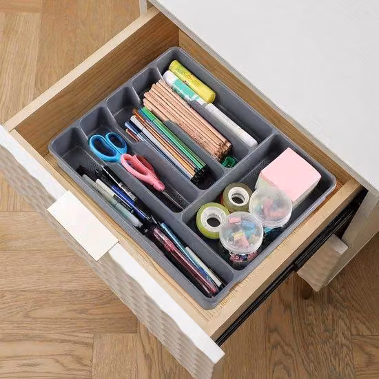 Set di organizer da cucina in plastica - Set da 2 pezzi - Modulo a 6 scomparti - Cassetto portaposate con supporto per posate - Sistema di scaffali da cucina