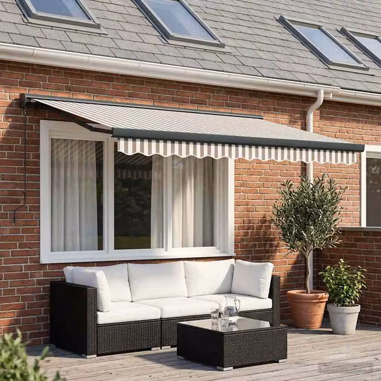 Tenda retrattile vidaXL in alluminio e poliestere, Grigio chiaro e bianco, L 350 x P 250 cm