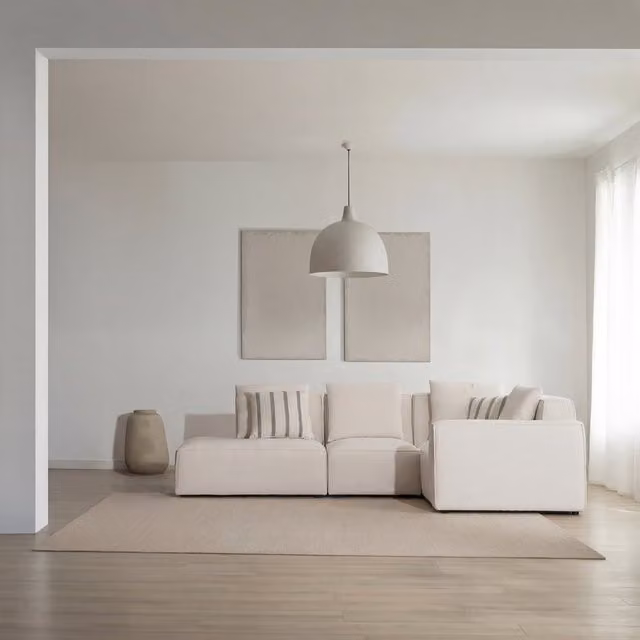 Divano angolare modulare Trevi Banak a 4 posti con lato sinistro aperto, rivestimento in tessuto beige
