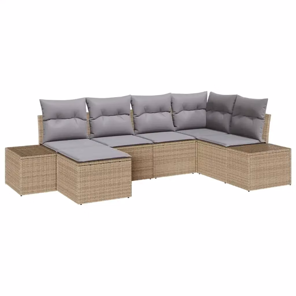 Set Divano da Giardino L-Shape vidaXL in Polyrattan con Cuscini Beige e Grigio – 2
