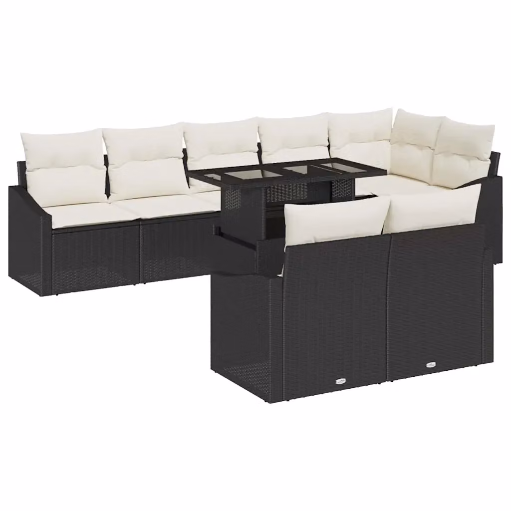 Set Divano da Giardino a L vidaXL in Polyrattan con Cuscini e Tavolino Nero e Beige – 2