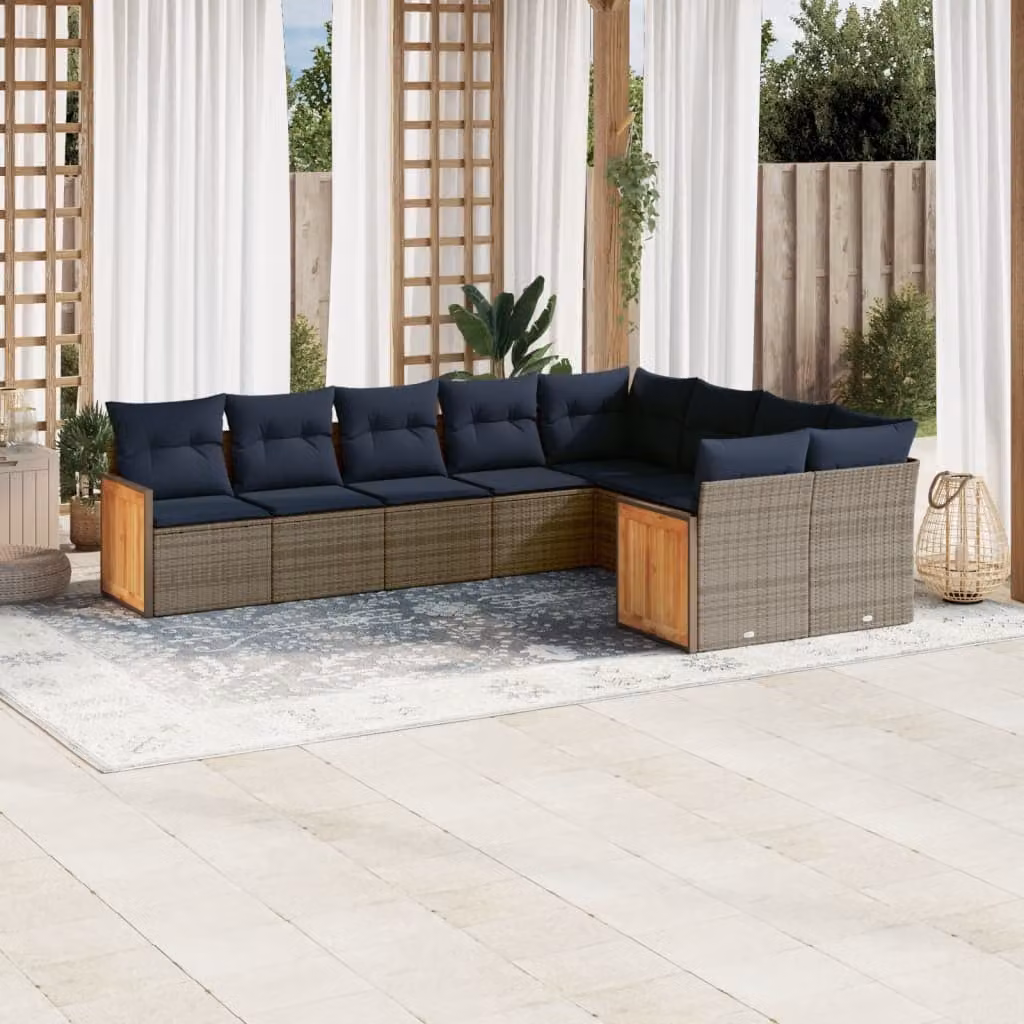 Set di divani da giardino vidaXL in polyrattan grigio con cuscini, design moderno a forma di L per esterno