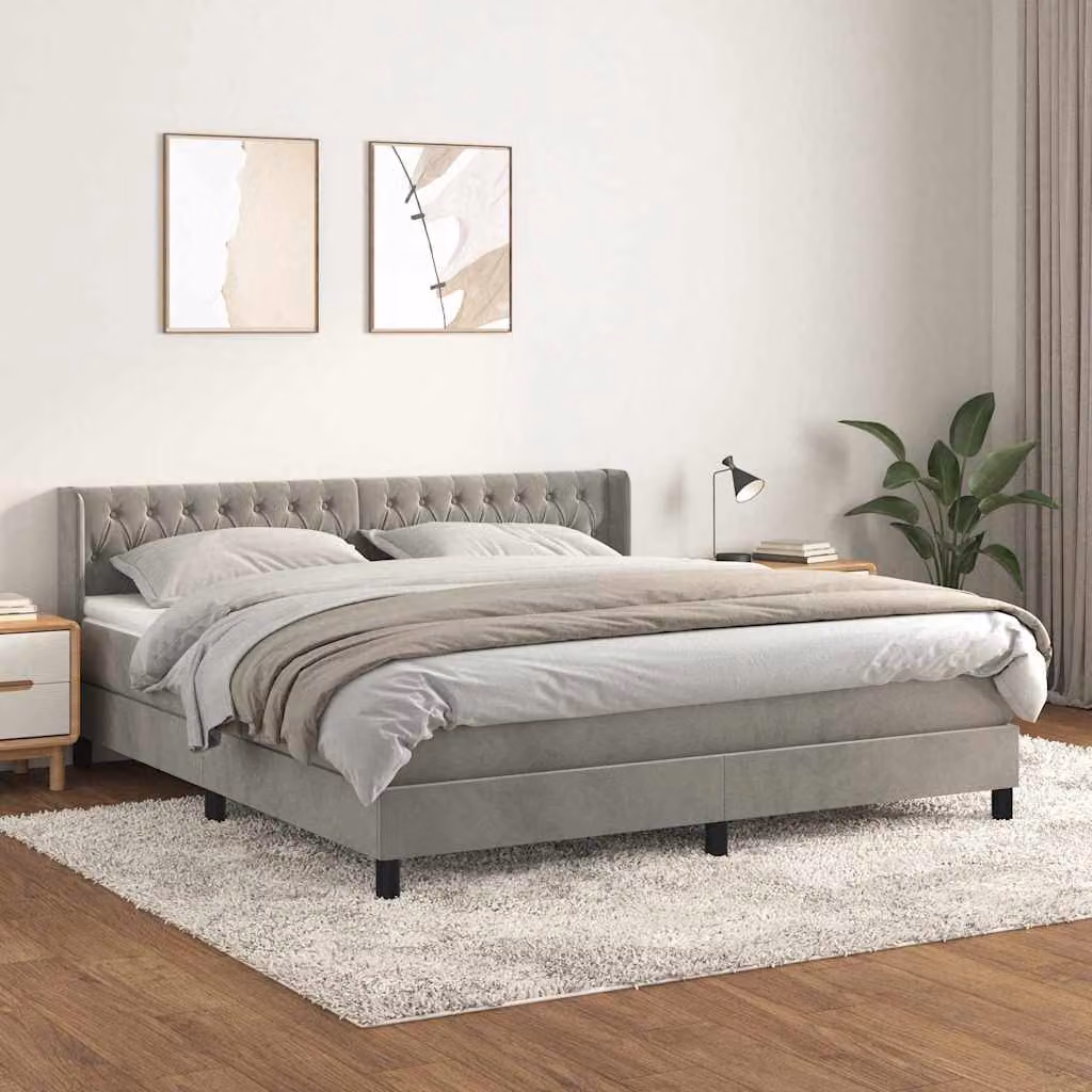Giroletto a Molle con Materasso vidaXL in Velluto Grigio Chiaro L/P/H: 180 x 200 cm – 1