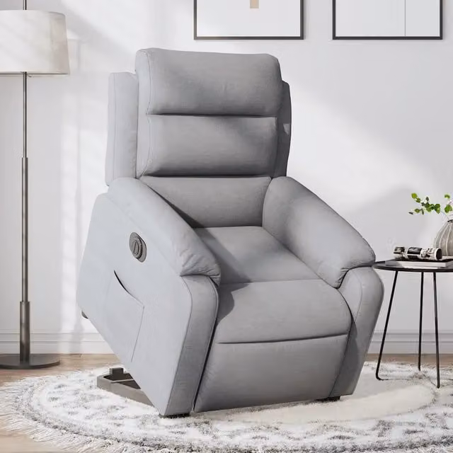 Poltrona Reclinante Alzapersona Elettrica vidaXL Grigio con Braccioli e Rivestimento in Tessuto
