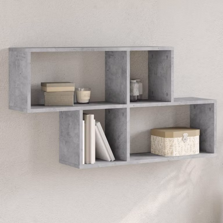 Scaffale a muro vidaXL in legno multistrato e MDF, stile industriale, colore grigio cemento, L 100 cm x P 20 cm x H 53 cm