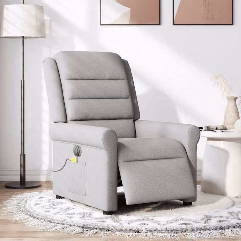 vidaXL Poltrona Reclinabile Massaggio Elettrica Grigio Nuvola Tessuto