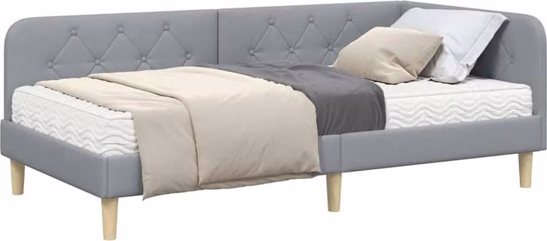 Cornice del letto ad angolo Grigio chiaro 100 x 200 cm Tessuto