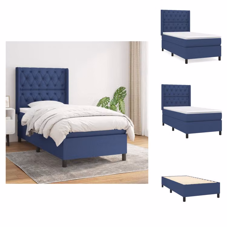 vidaXL Letto a molle con materasso blu 80x200 cm in tessuto - Letti & strutture letto