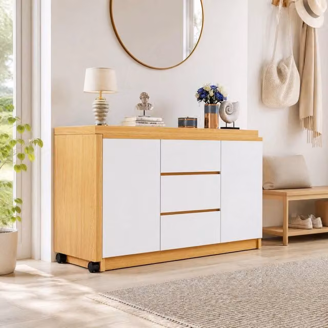 Scrivania pieghevole con piano girevole 360°; 120 x 50 x 76;5 cm; rovere e bianco