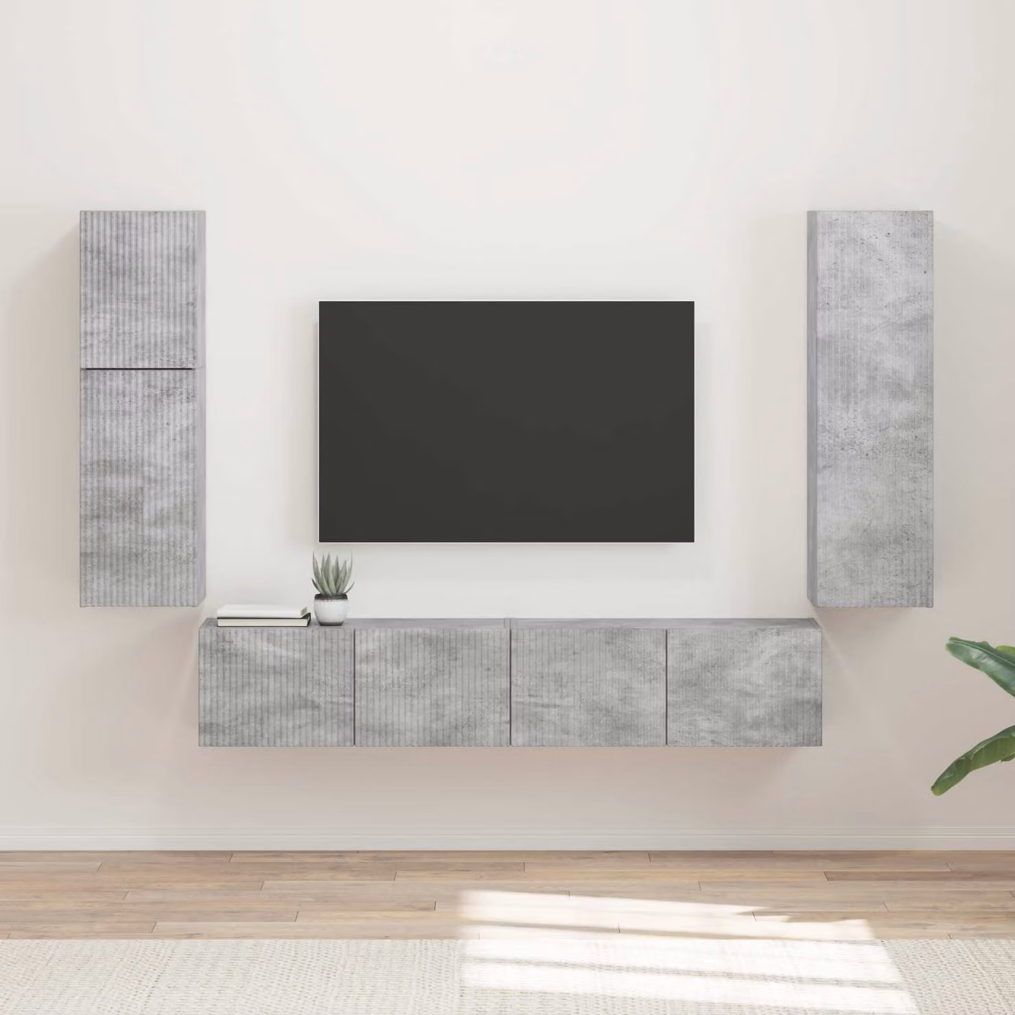 Set mobile TV moderno vidaXL in 4 pezzi Grigio cemento e legno
