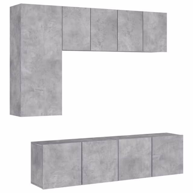 Mobili TV a Muro con LED 5pz | Armadietto TV | Mobile Porta TV Grigio Cemento Legno Multistrato