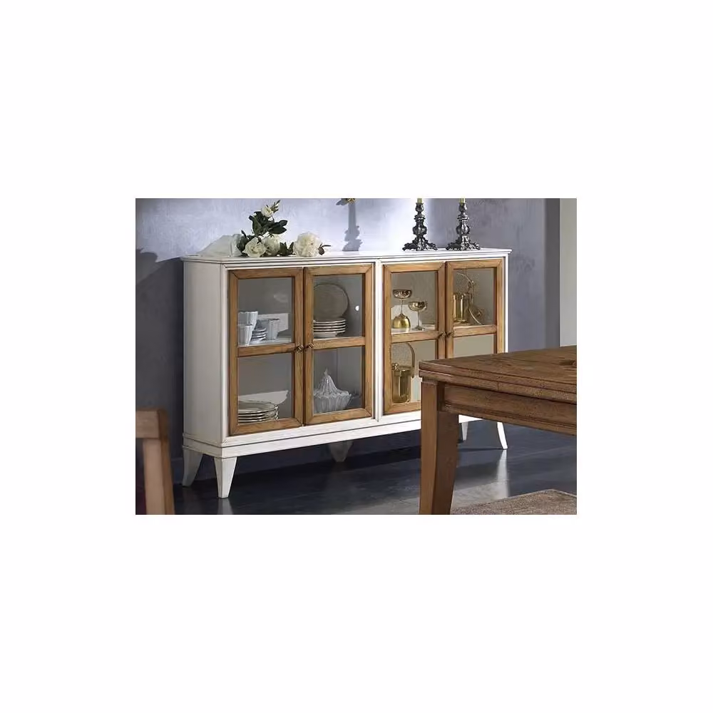 Credenza stile inglesina shabby chic con 4 porte in vetro bianca Mobili 2G L/P/H: 160 x 39 x 104 cm – 2