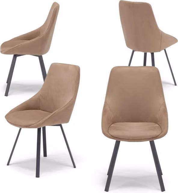 Set 4 sedie imbottita per sala da pranzo ASIA, design moderno, gambe in metallo finitura antracite, rivestimento in tessuto idrorepellente effetto scamosciato colore Castagna