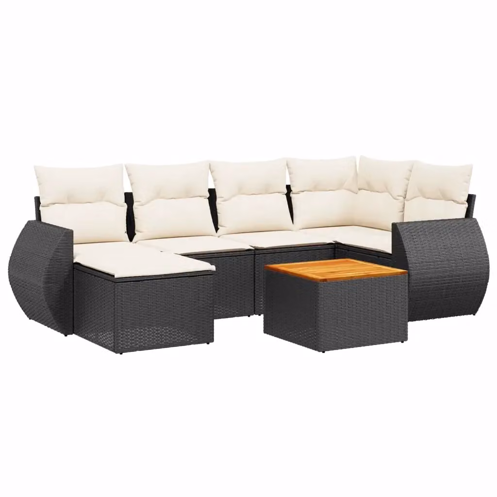 vidaXL Set Divani da Giardino a L con Cuscini 7pz in Polyrattan Nero e Telaio in Metallo – 2