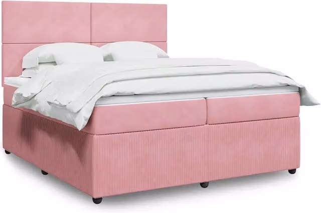 Letto con Giroletto a Molle e Materasso Ibrido vidaXL in Velluto Rosa e Bianco L/P: 200 x 200 cm