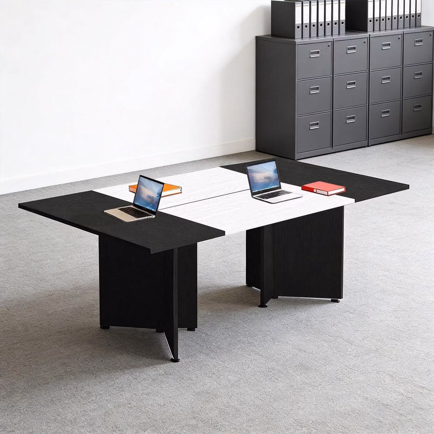 Tavolo da conferenza modulare, espandibile, dimensioni 120x80x74 cm, colore nero/bianco