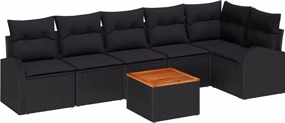 Set Divano da Giardino con archiviazione 7 pcs Nero polyrattan