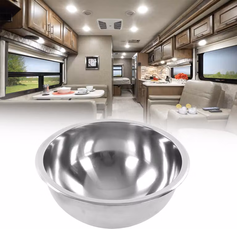 Lavello singolo per camper, rotondo, diametro 340 mm/13,4 pollici, acciaio inossidabile 304, grande capacità, per cucine di camper e yacht