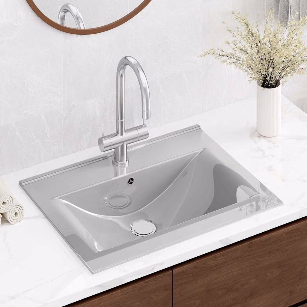 Lavandino con troppopieno in ceramica vidaXL Argento L: 60 cm, P: 46 cm, H: 16 cm