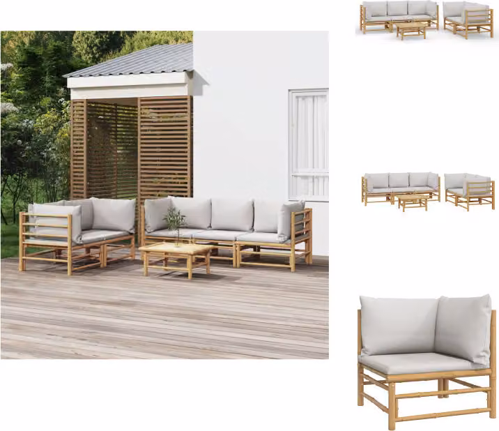 vidaXL Set di 6 pezzi per salotto da giardino con cuscini in bambù grigio chiaro - Set di mobili da giardino