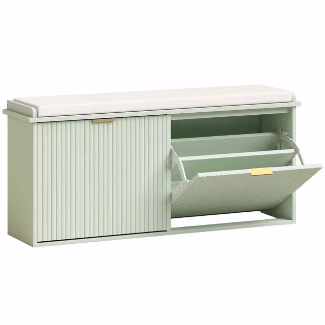 Panca scarpiera HOMCOM con cuscino e cassetto ribaltabile, colore verde, L 104 cm x P 26 cm x H 47,5 cm – 1