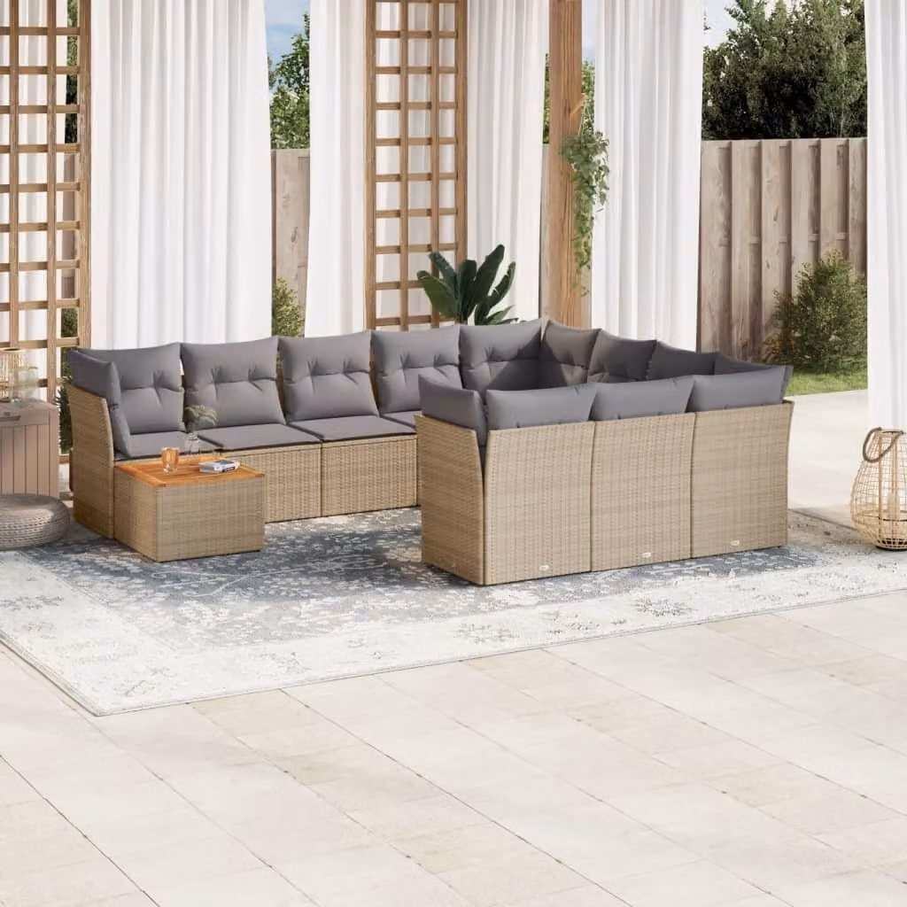 Maison Exclusive - Set Divano da Giardino 11 pz con Cuscini Beige Misto Polyrattan