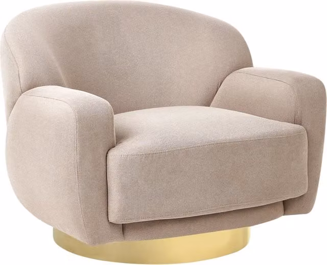 Poltrona Beliani in tessuto beige stile Art Deco con base dorata lucida e braccioli