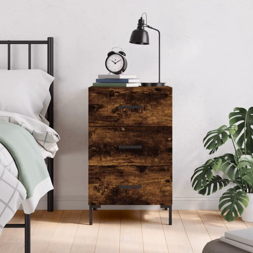 Comodino moderno vidaXL in legno di rovere fumo, sospeso a parete, L/P/H: 40 x 40 x 66 cm