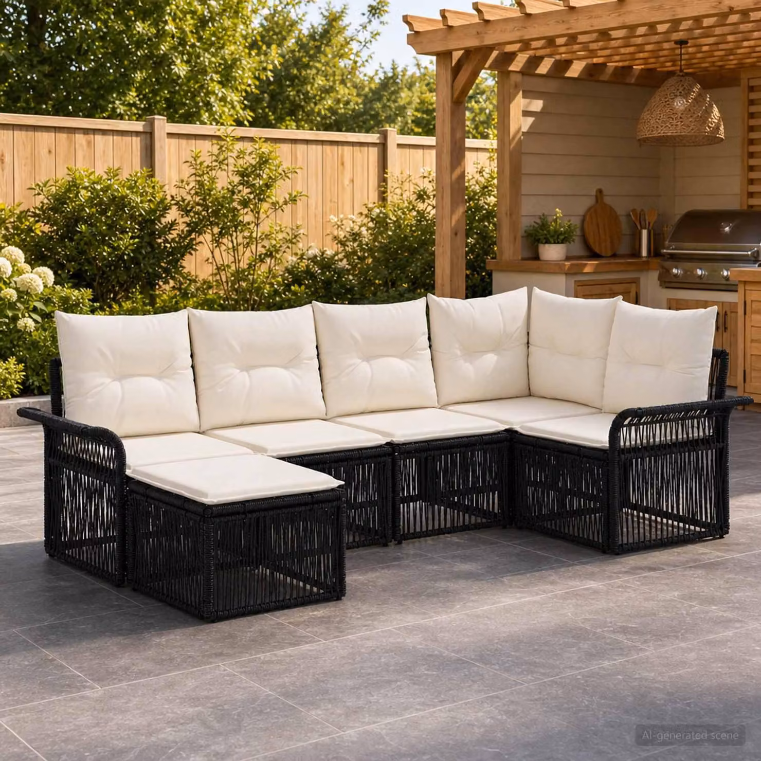 Maison Exclusive - Set da giardino composto da 6 pezzi, divano in rattan sintetico nero