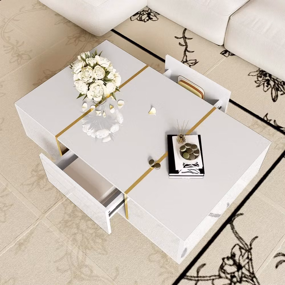 Tavolino da caffè MINIMAL moderno bianco lucido con 2 cassetti L 60 cm x P 41,5 cm x H 26,15 cm – 2