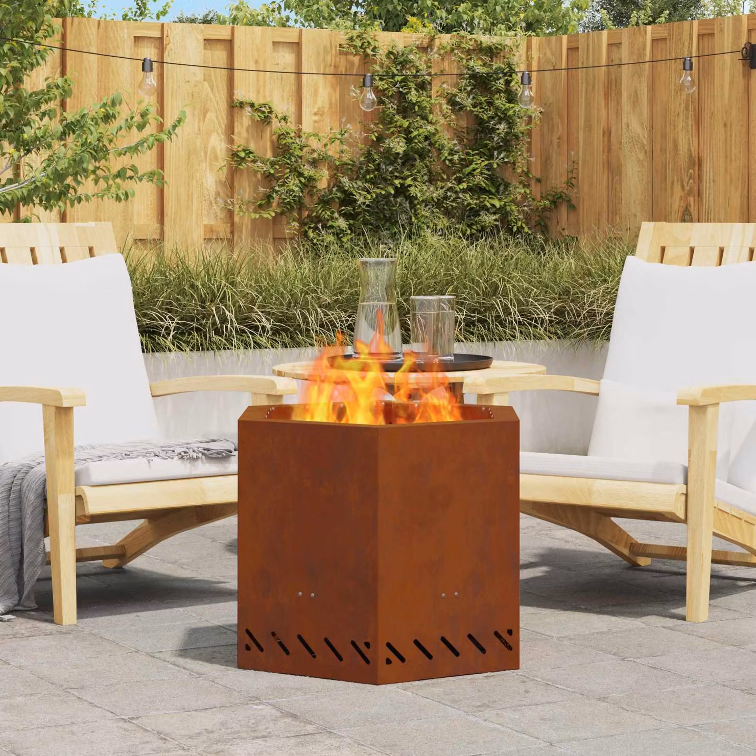 vidaXL Ciotola per fuoco in acciaio Corten color marrone per legna