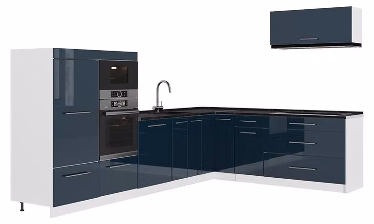 Cucina angolare completa Vicco Fame-Line Blu scuro lucido/Bianco 327 x 227 cm, PL Antracite, Model 64429