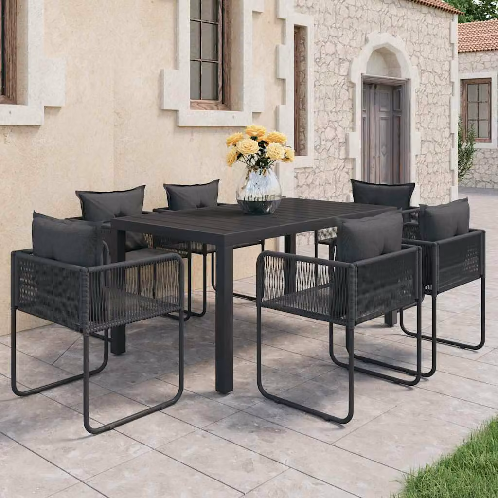 Set da pranzo da giardino vidaXL in 7 pezzi in polyrattan nero e grigio con tavolo rettangolare e struttura in metallo – 1