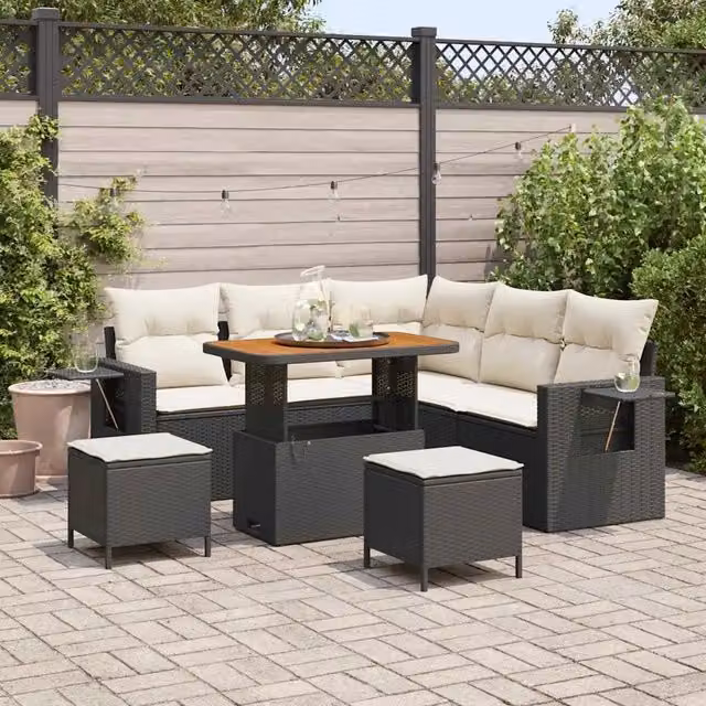 Set Divano da Giardino 9 pz 6-Numero di posti Nero e Crema 3363695