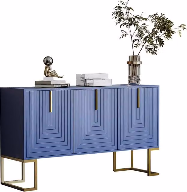 Credenza moderna con 3 ante e ripiani regolabili in MDF e metallo per soggiorno e cucina, colore blu navy opaco – 1