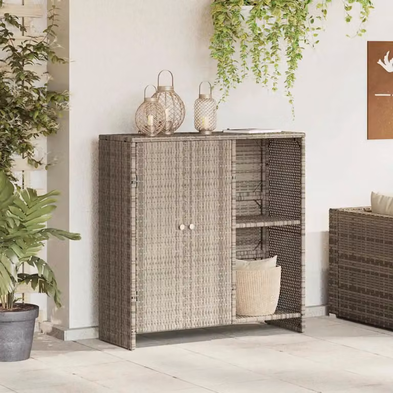 Armadio con scaffale vidaXL in stile moderno con dettagli rattan, Grigio, L 100 x P 36 x H 102 cm