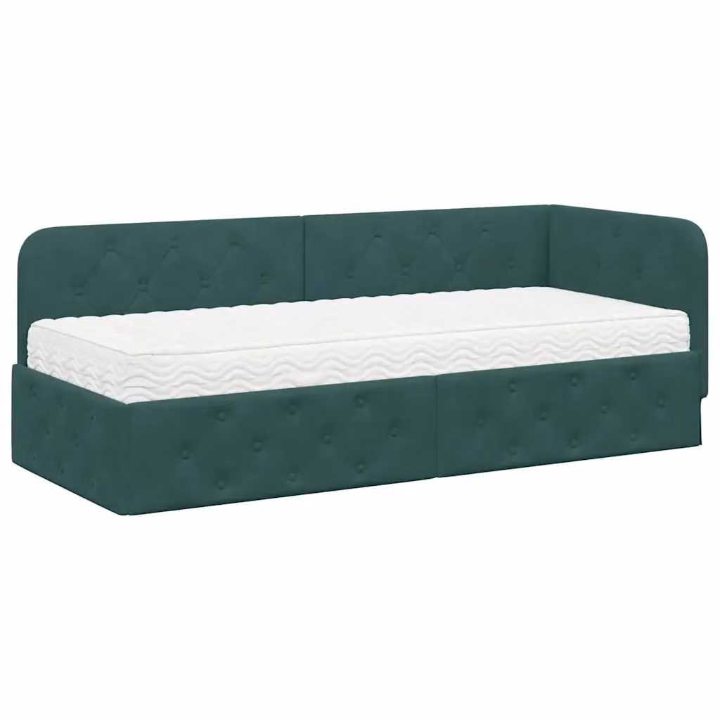 vidaXL Cornice del letto ad angolo in velluto verde, L 200 x P 80 x H 72 cm – 2