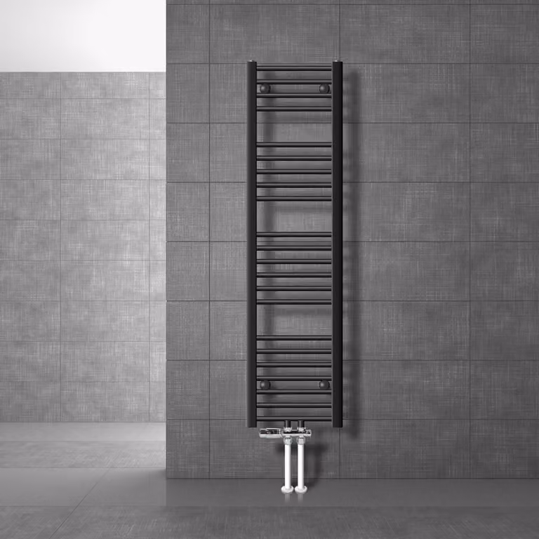 LuxeBath Radiatore da bagno attacco centrale 300 x 1400 mm antracite dritto con attacco termostatico impostato tramite radiatore a pavimento, senza elemento riscaldante