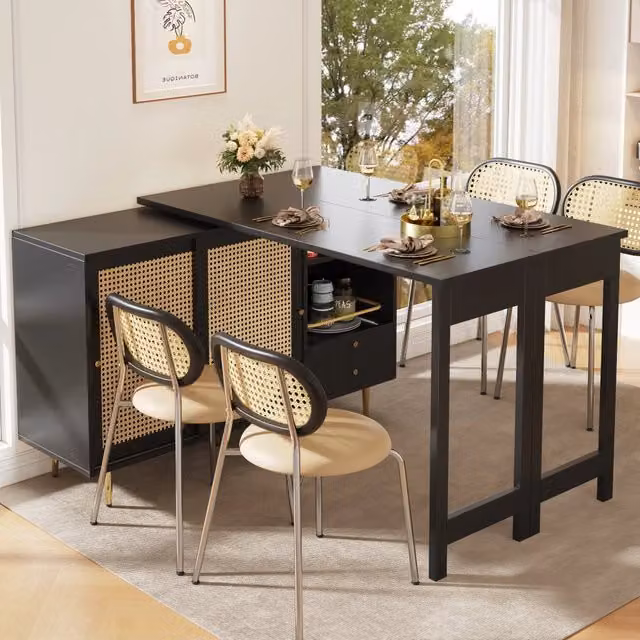 Tavolo Bar Girevole 360¡ã con Armadio e Ripiano ¨C Xylo ¨C Nero, 107x40x71 cm