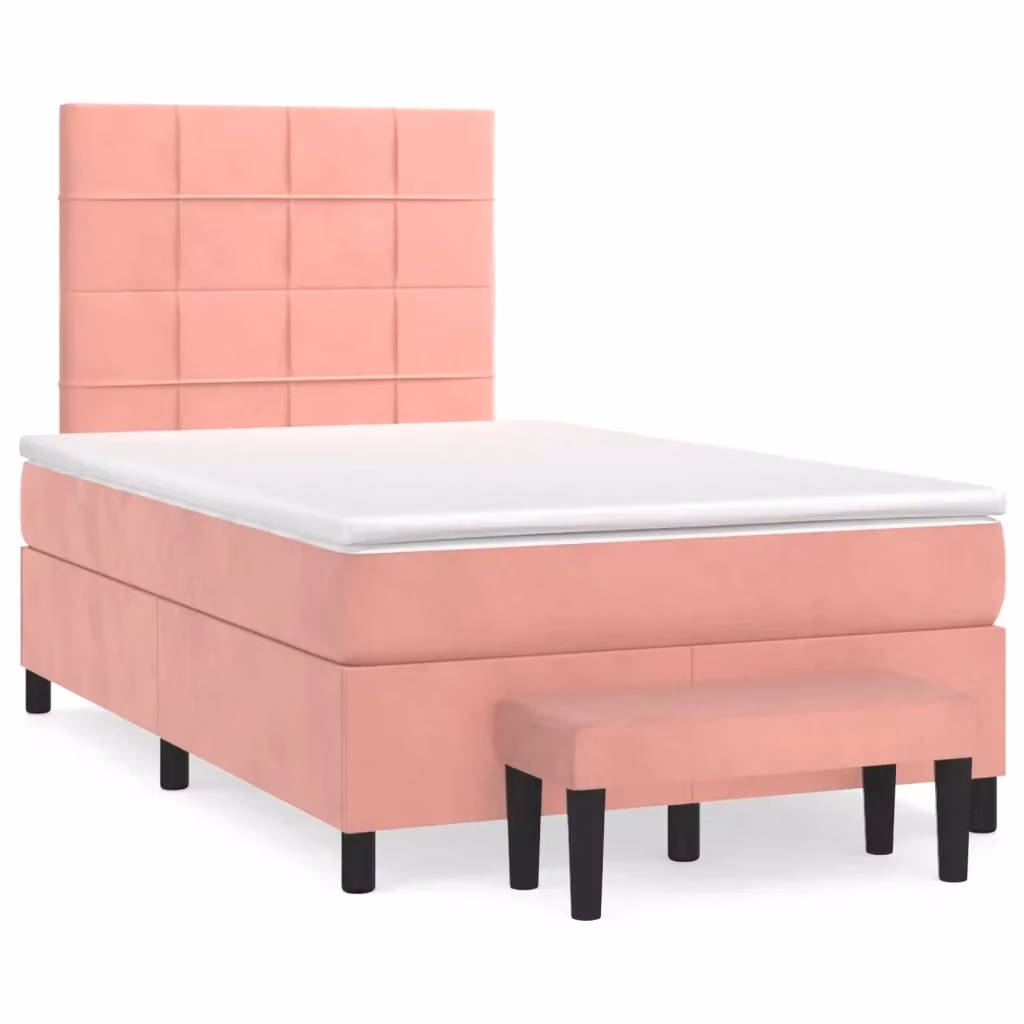 Giroletto a Molle con Materasso Ibrido vidaXL in Velluto Rosa e Bianco L/P/H: 120 x 200 cm – 2