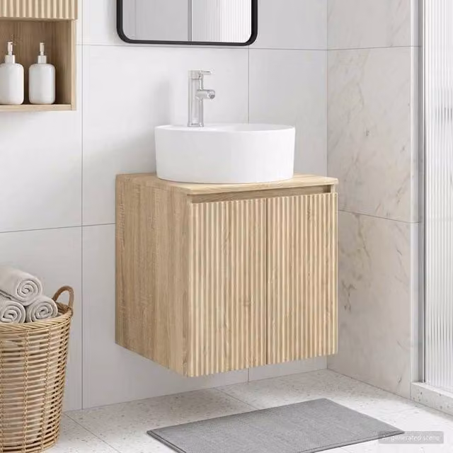 Mobile Lavabo da Parete Moderno vidaXL in Rovere Sonoma, Colore Marrone e Beige, L: 49,5 cm, P: 44,5 cm, H: 65 cm