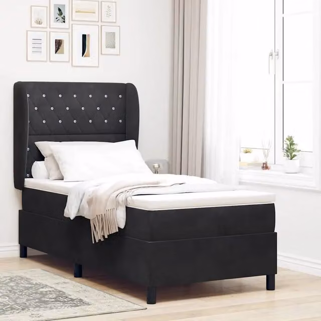 Letto Ibrido con Materasso in Velluto Nero vidaXL L/P: 90 x 190 cm – 1