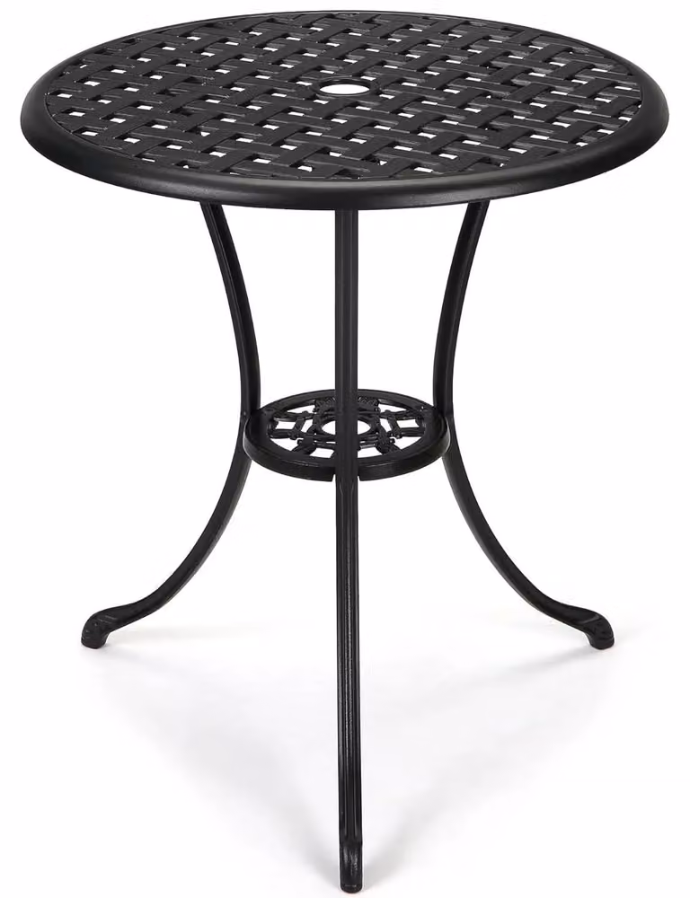 Tavolo da bistrot – Tavolo da giardino in alluminio – Diametro 59,9 cm – Resistente alla ruggine – Foro per ombrellone – Alluminio pressofuso – Colore nero