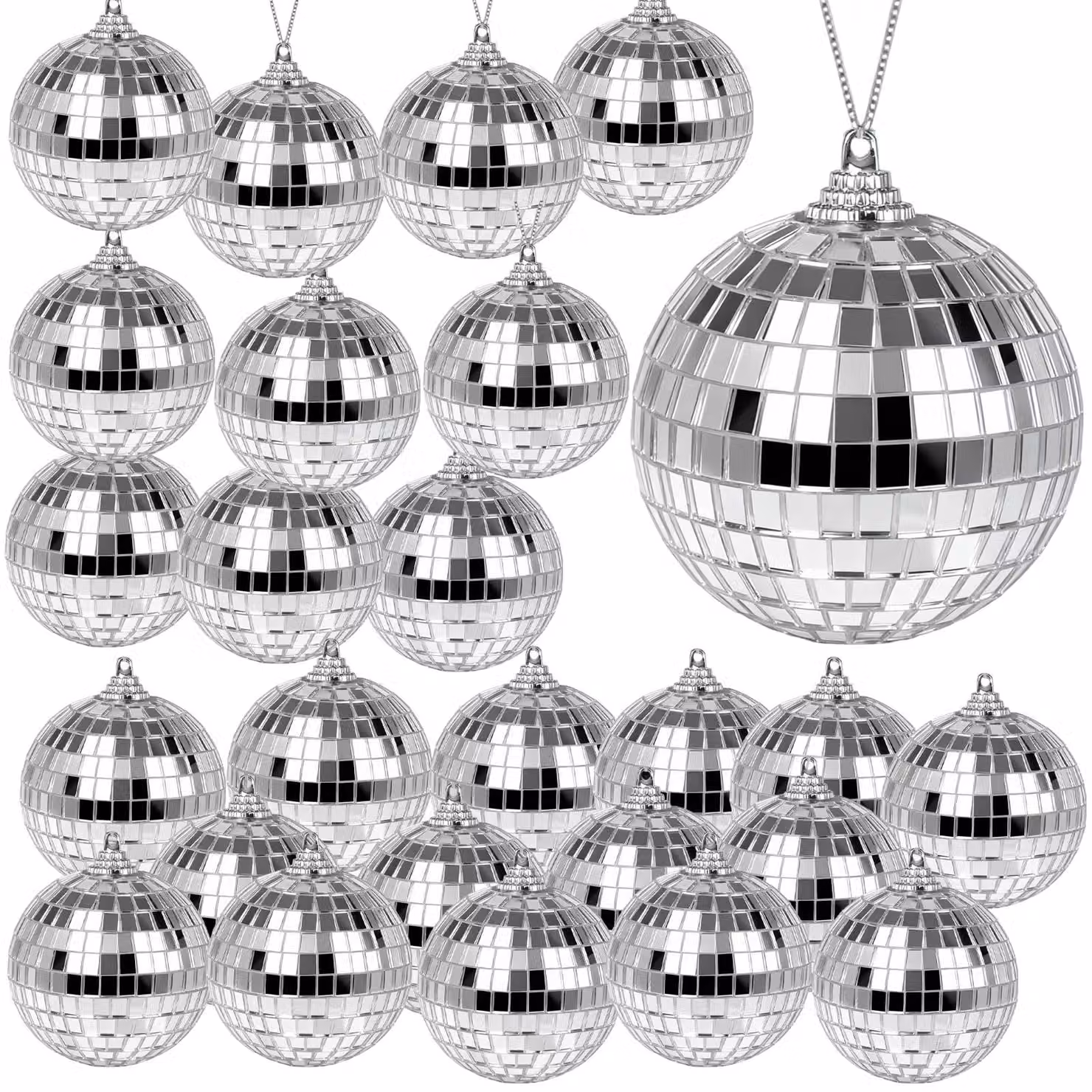 Sfere riflettenti, 24 pezzi, placcate in argento, diametro 4 cm