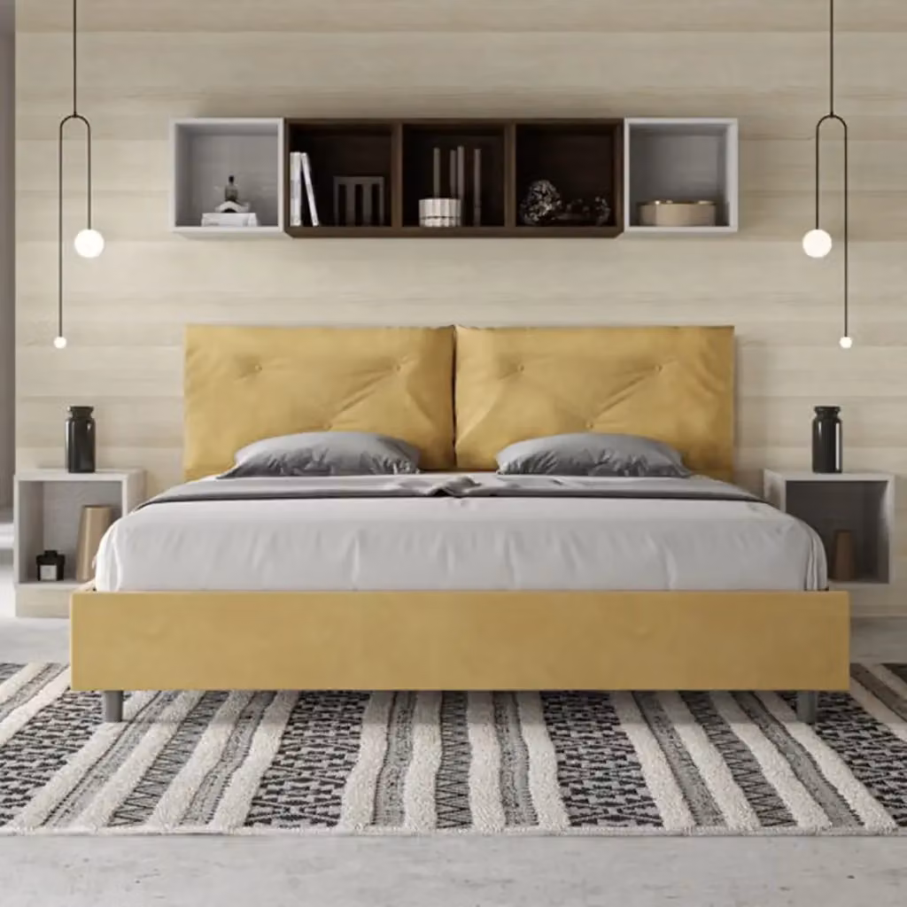 Letto matrimoniale king size Appia Large Ityhome con rete imbottita in microfibra colore giallo 200x200 cm – 2