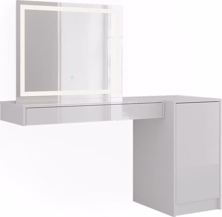 Tavolo da toeletta Vicco Sherry Bianco 140.2 cm con specchio LED e modulo con anta, Model 59567